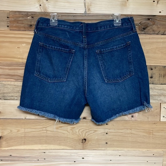Old Navy size 10 High-rise Dark Wash Blue Jean 5” Shorts Classic Cut-Off Style - Picture 10 of 11